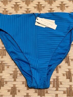 Sanctuary Swim Ribbed High-Waist Bikini Bottom in Bright Blue